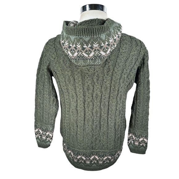 Aran Crafts Merino Fair Isle Zip Cardigan Sweater Women’s Small Green Hood New - Picture 5 of 9